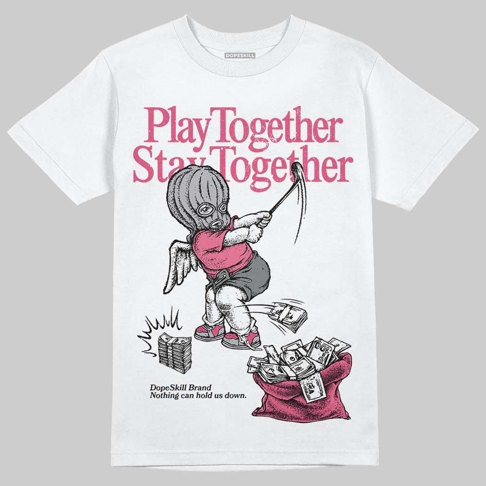 White Fluo Pink DopeSkill T-Shirt Play together, Stay together Graphic
