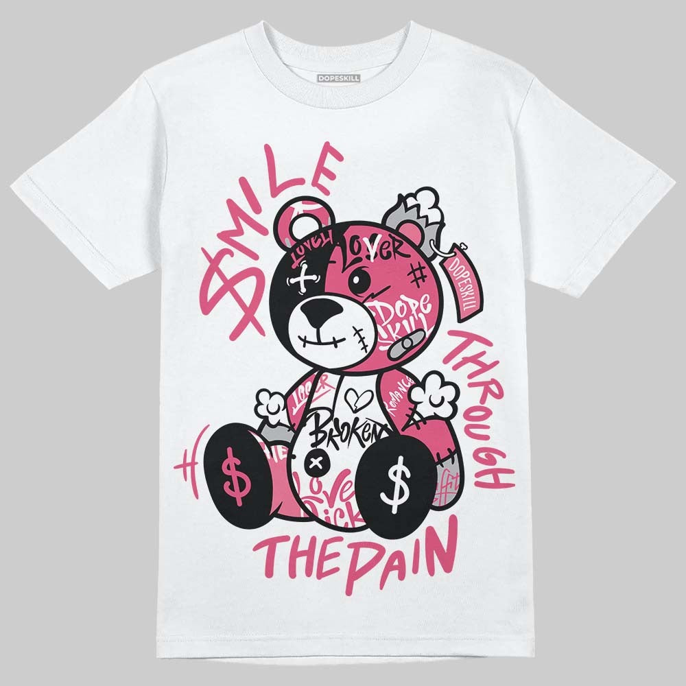 White Fluo Pink DopeSkill T-Shirt Smile Through The Pain Graphic