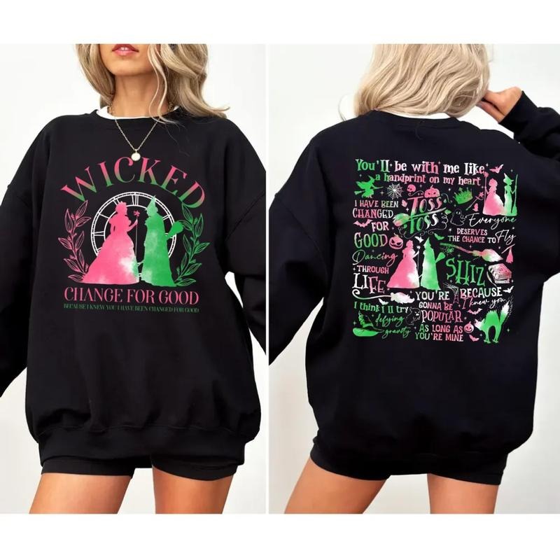 Wicked 2 Side Sweatshirt, Wicked Defy Gravity Sweater, Wicked Musical Movie Fan Gift, Wizard Of Oz Shirt Broomstick, Witch Pink And Green Hoodie