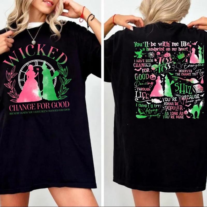 Wicked 2 Side Sweatshirt, Wicked Defy Gravity Sweater, Wicked Musical Movie Fan Gift, Wizard Of Oz Shirt Broomstick, Witch Pink And Green Hoodie