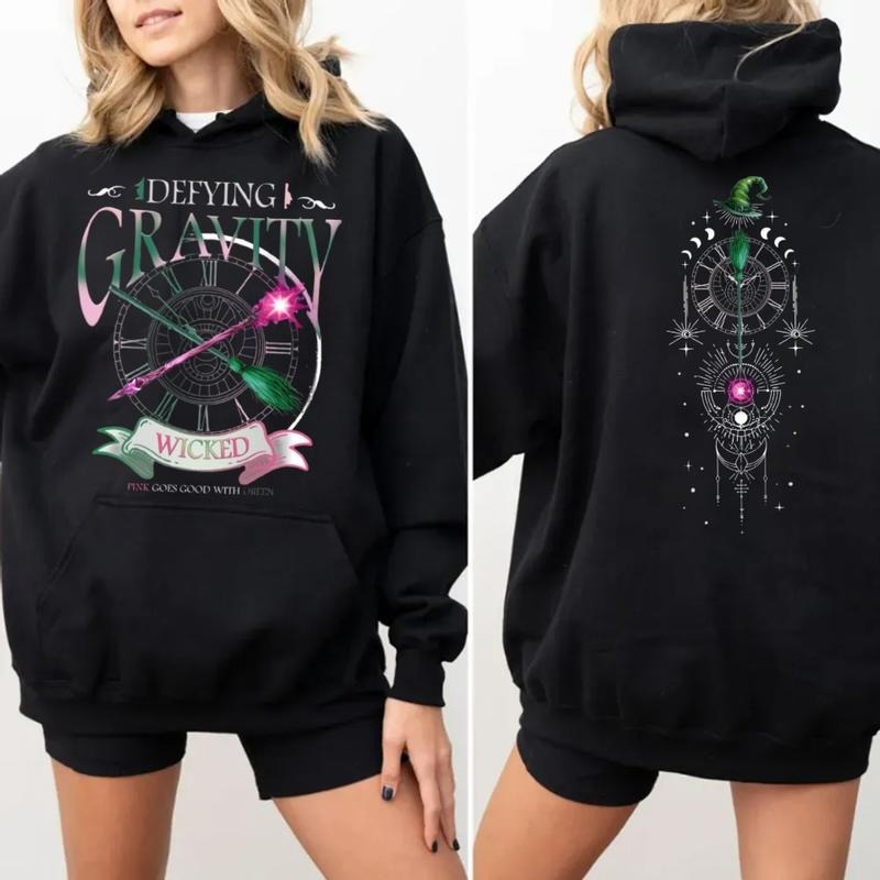 Wicked Defying Gravity Sweater 2 Sides, Pink And Green Changed For Good Crewneck, Broomstick Magic Wand Movie Fan Shirt Hoodie, Unisex Sweater