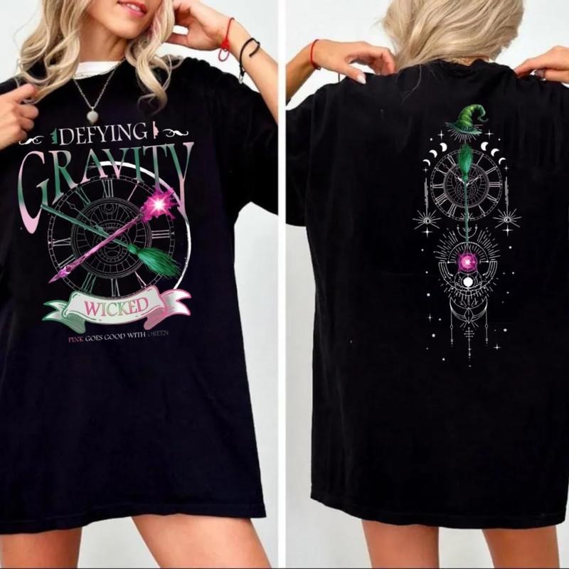 Wicked Defying Gravity Sweater 2 Sides, Pink And Green Changed For Good Crewneck, Broomstick Magic Wand Movie Fan Shirt Hoodie, Unisex Sweater