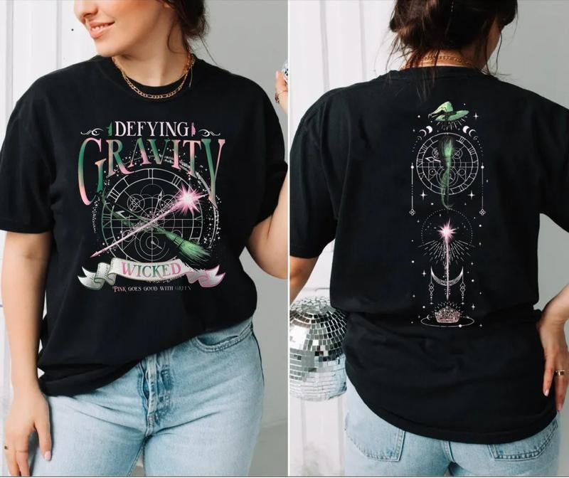 Wicked Defying Gravity Sweatshirt, Pink And Green Changed For Good Crewneck, Wicked The Musical Shirt 2 Sides, Broomstick Magic Wand Movie Fan Hoodie