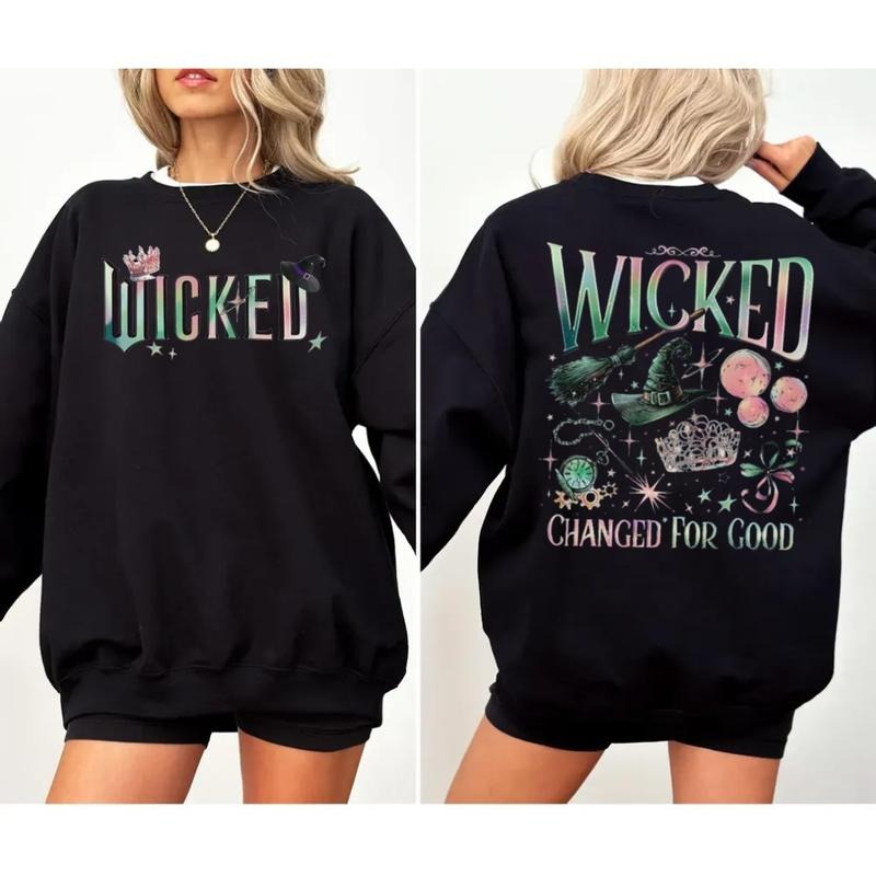 Wicked Movie 2 Sided Sweatshirt, Wizard Of Oz Fan Gift, Witch Pink And Green Hoodie, Pop Culture Graphic Tee Shirt, A New Musical, Unisex Sweater