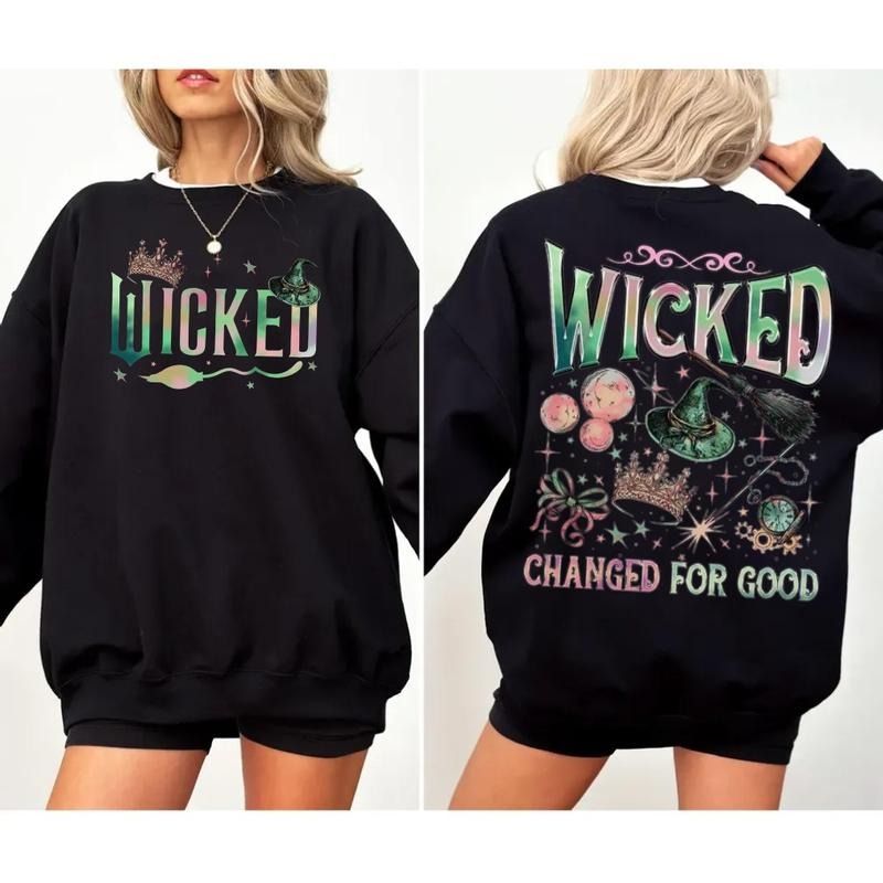 Wicked Movie 2 Sided Sweatshirt, Wizard Of Oz Fan Gift, Witch Pink And Green Shirt, Wicked Musical Movie Fan Xmas Gift, Wicked Hoodie, Unisex Sweater