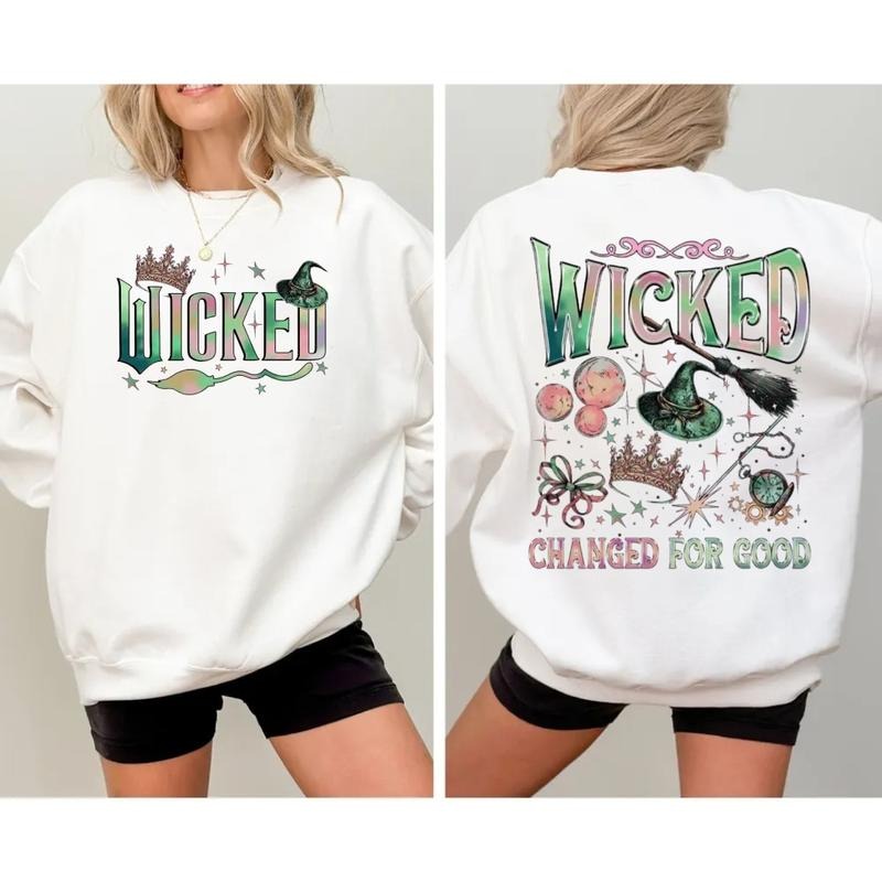Wicked Movie 2 Sided Sweatshirt, Wizard Of Oz Fan Gift, Witch Pink And Green Shirt, Wicked Musical Movie Fan Xmas Gift, Wicked Hoodie, Unisex Sweater