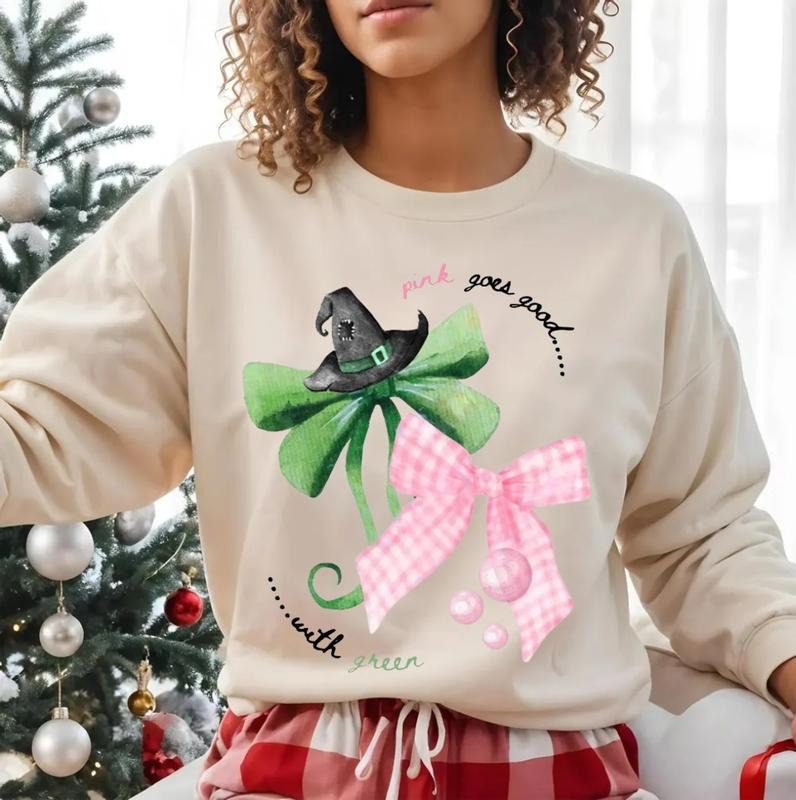 Wicked The Movie Sweatshirt, Wicked Inspired Bow Pink Goes Good With Green Broadway Movie Elphaba Glinda Coquette Shirt, Wizard Of Oz Hoodie