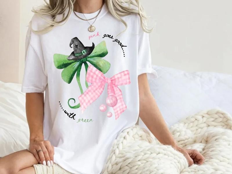 Wicked The Movie Sweatshirt, Wicked Inspired Bow Pink Goes Good With Green Broadway Movie Elphaba Glinda Coquette Shirt, Wizard Of Oz Hoodie
