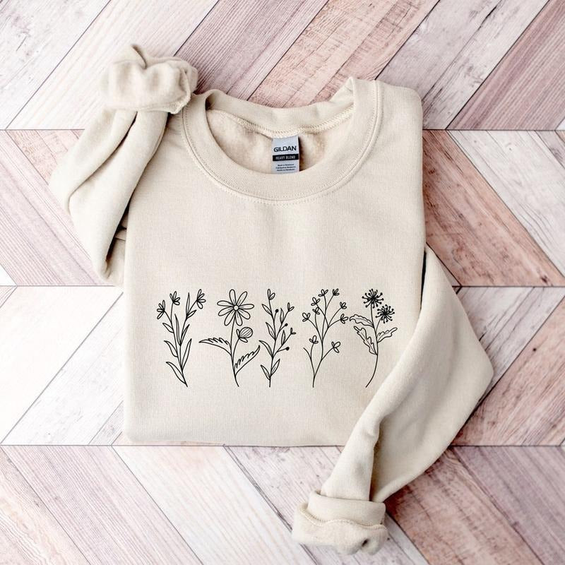 Wildflowers Sweatshirt, Flower Crewneck Pullover, Cozy Floral Sweatshirt for Women, Vintage Botanical Design, Cute Cottagecore Sweater