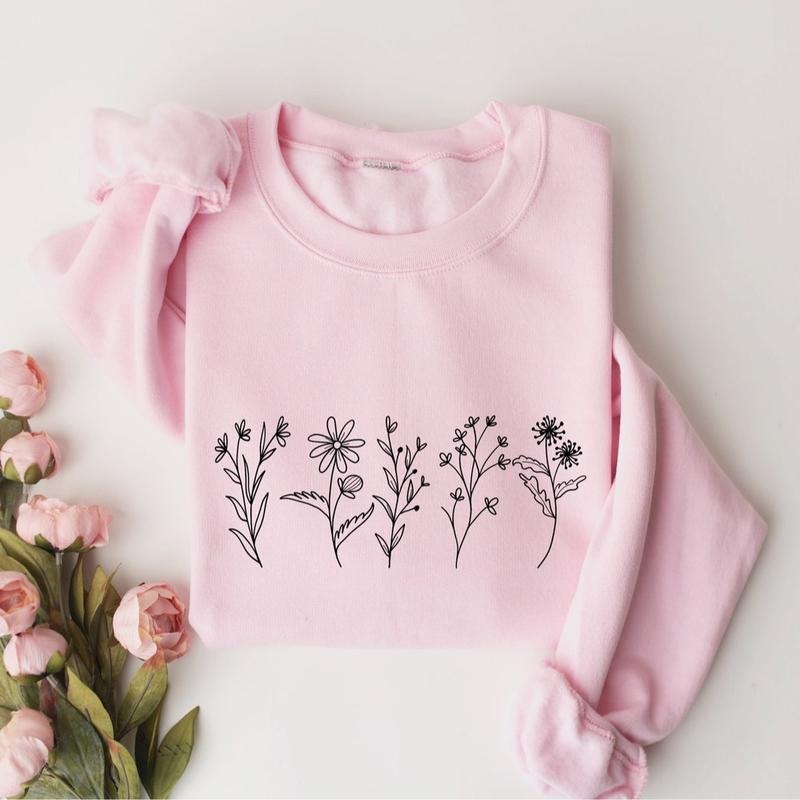 Wildflowers Sweatshirt, Flower Crewneck Pullover, Cozy Floral Sweatshirt for Women, Vintage Botanical Design, Cute Cottagecore Sweater