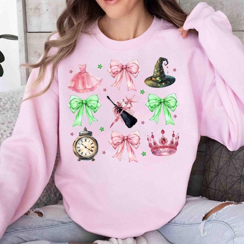 Witch Pink and Green Sweatshirt Hoodie, Changed For Good Sweatshirt, Wicked Defy Gravity Shirt, Wicked Coquette Bow Shirt, Wizard Movie Fan Shirt