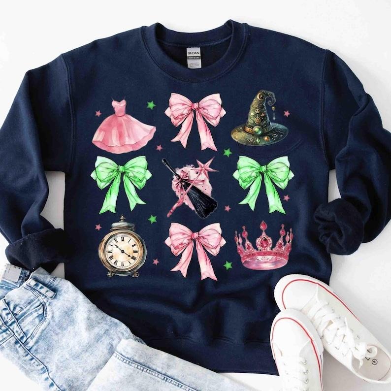 Witch Pink and Green Sweatshirt Hoodie, Changed For Good Sweatshirt, Wicked Defy Gravity Shirt, Wicked Coquette Bow Shirt, Wizard Movie Fan Shirt