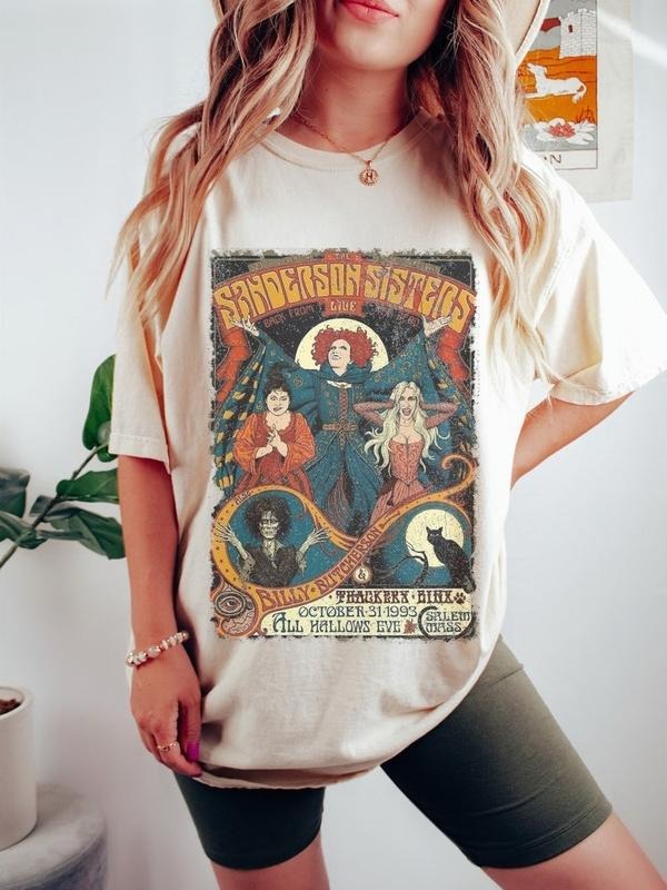 Witch Sisters Oversized Vintage Tshirt, Halloween Shirt, Plus Size Halloween Tee, Halloween Witch Vintage Style Shirt