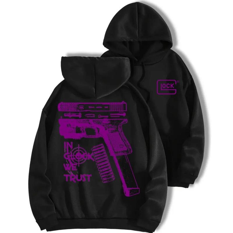 In Glock We Trust Purple Graphic 2 Sides Hoodie/Sweatshirt/T-Shirt, For Men/Women - Unisex Style, 100% Cotton, Pullover unisex hoodie