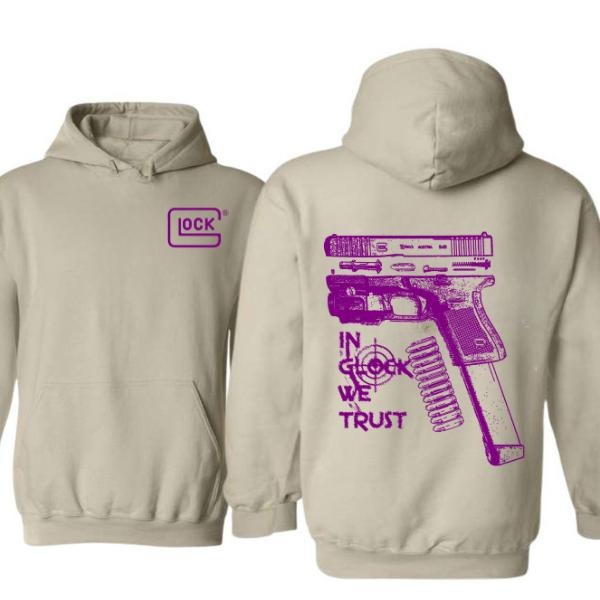 In Glock We Trust Purple Graphic 2 Sides Hoodie/Sweatshirt/T-Shirt, For Men/Women - Unisex Style, 100% Cotton, Pullover unisex hoodie