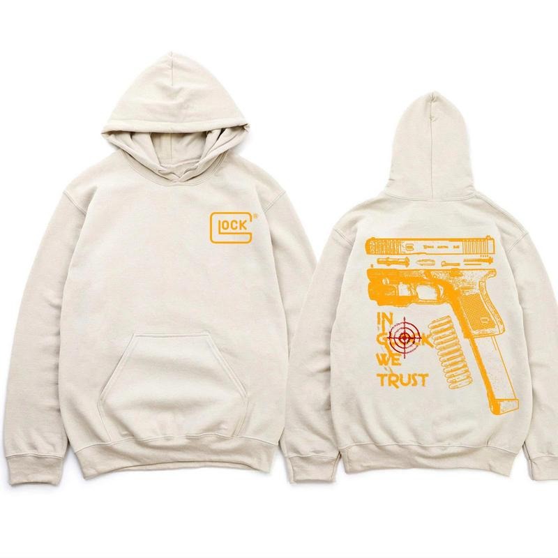 In Glock We Trust Yellow Graphic Unisex 2 Sides Hoodie/Sweatshirt/T-Shirt, For Men/Women - Unisex Style, 100% Cotton, Pullover unisex hoodie