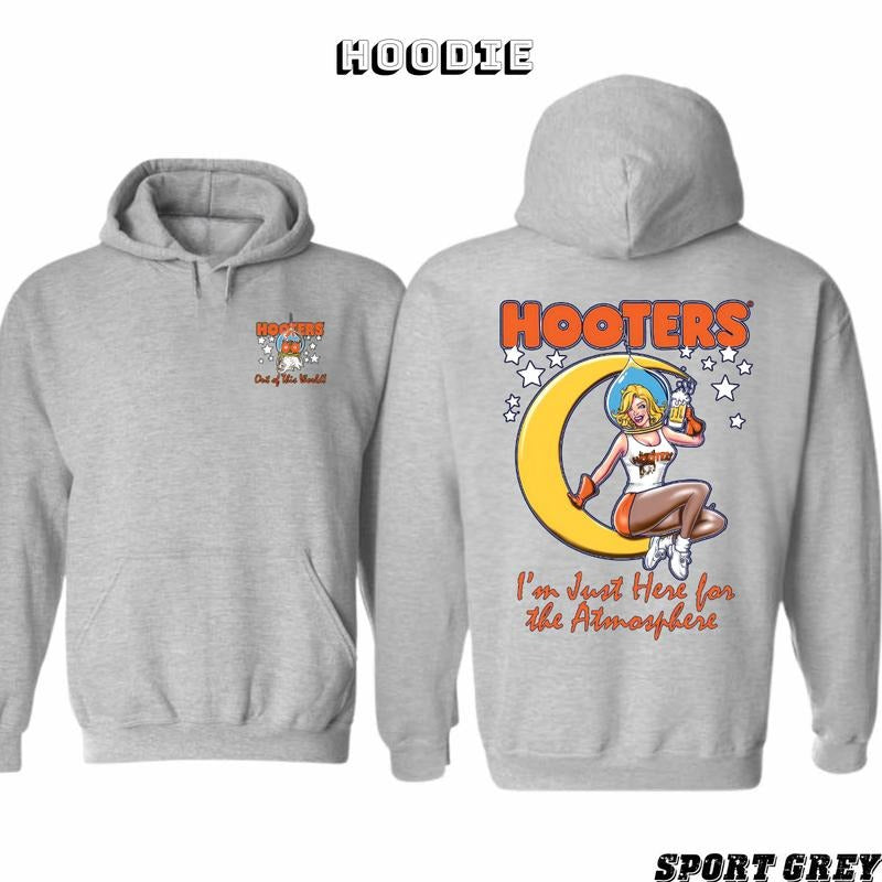 Vintage Hooters Moon Here Atmosphere Hoodie/Sweatshirt/T-Shirt, For Men/Women - Unisex Style, 100% Cotton, Pullover unisex hoodie