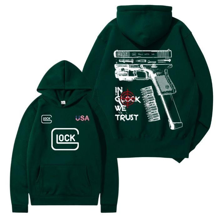 In Glock We Trust USA Version 2 Sided Hoodie/Sweatshirt/T-Shirt, For Men/Women - Unisex Style, 100% Cotton, Pullover unisex hoodie