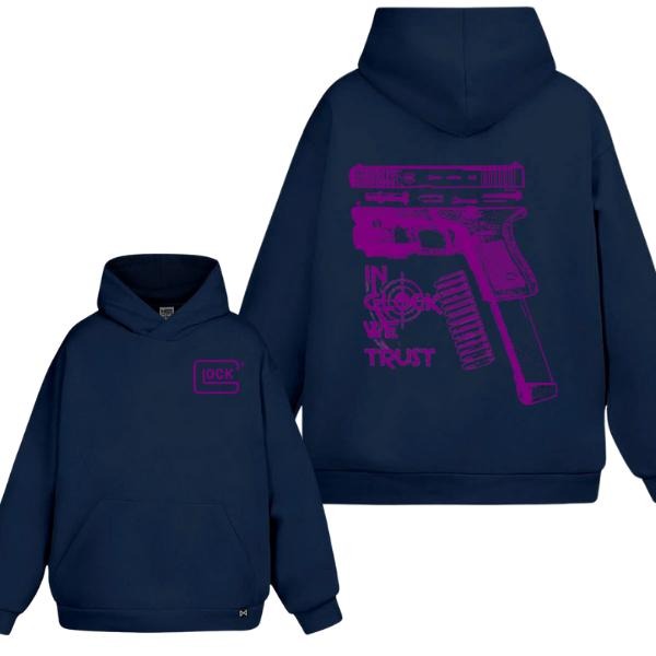 In Glock We Trust Purple Graphic 2 Sides Hoodie/Sweatshirt/T-Shirt, For Men/Women - Unisex Style, 100% Cotton, Pullover unisex hoodie