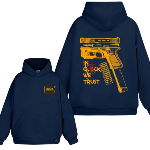 In Glock We Trust Yellow Graphic Unisex 2 Sides Hoodie/Sweatshirt/T-Shirt, For Men/Women - Unisex Style, 100% Cotton, Pullover unisex hoodie