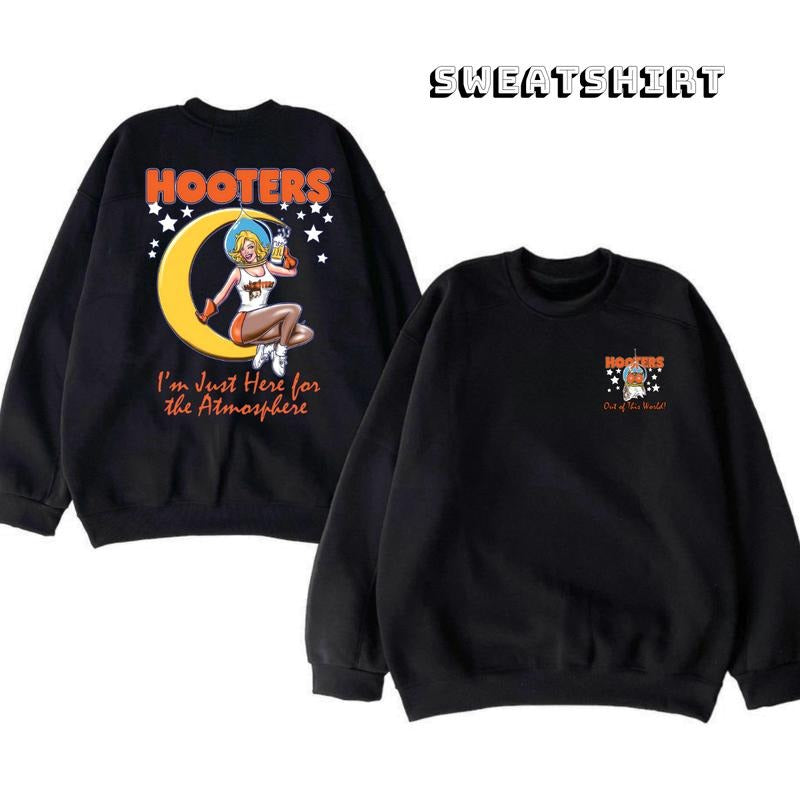 Vintage Hooters Moon Here Atmosphere Hoodie/Sweatshirt/T-Shirt, For Men/Women - Unisex Style, 100% Cotton, Pullover unisex hoodie