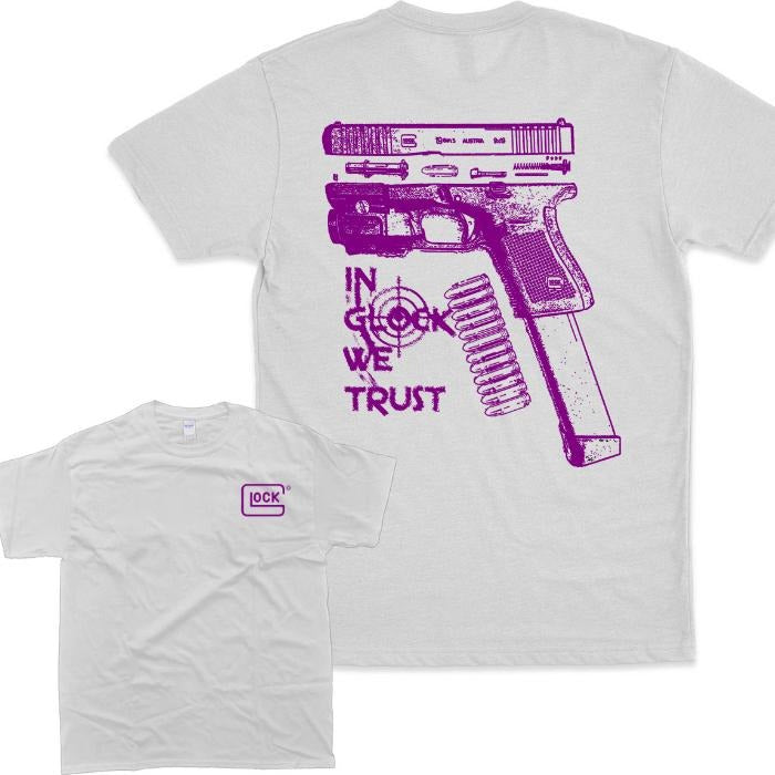 In Glock We Trust Purple Graphic 2 Sides Hoodie/Sweatshirt/T-Shirt, For Men/Women - Unisex Style, 100% Cotton, Pullover unisex hoodie