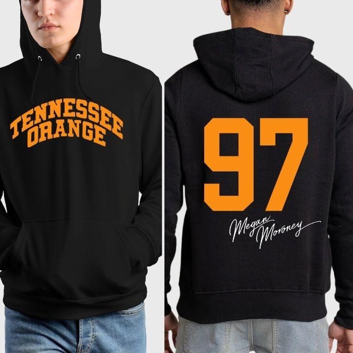 Megan M0r0ney Tennessee Orange Raglan 2 Sided Graphic Hoodie/Sweatshirt/T-Shirt, For Men/Women - Unisex Style, 100% Cotton, Pullover unisex hoodie