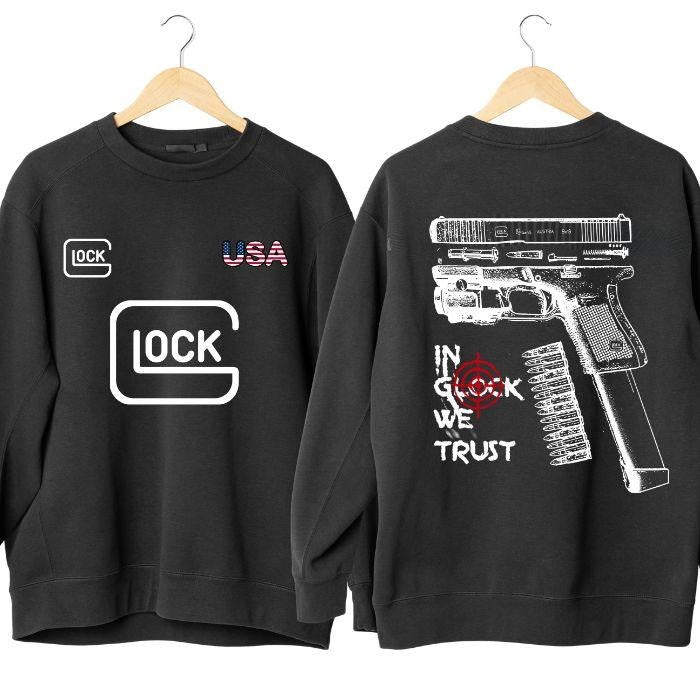In Glock We Trust USA Version 2 Sided Hoodie/Sweatshirt/T-Shirt, For Men/Women - Unisex Style, 100% Cotton, Pullover unisex hoodie