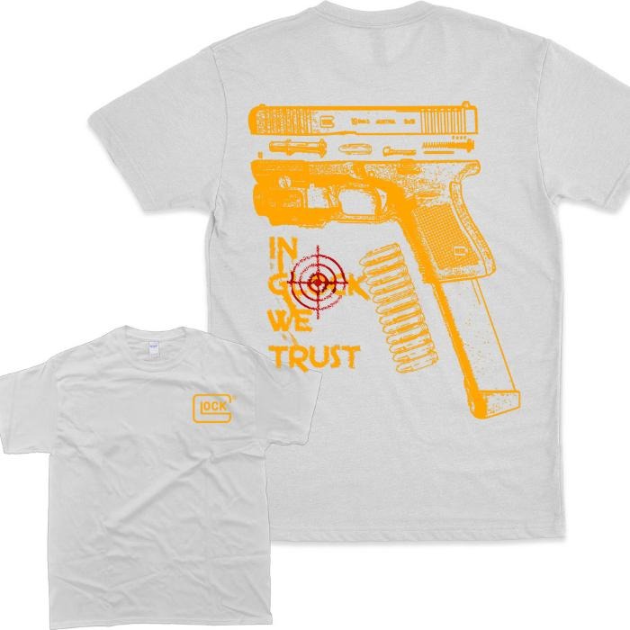 In Glock We Trust Yellow Graphic Unisex 2 Sides Hoodie/Sweatshirt/T-Shirt, For Men/Women - Unisex Style, 100% Cotton, Pullover unisex hoodie