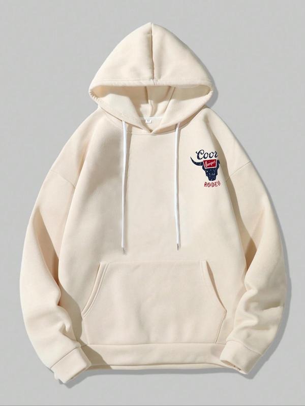 Women's Coors Letter & Cowboy Print Drop Shoulder Hoodie, Western Style Drawstring Pocket Hooded Sweatshirt for Daily Holiday Outdoor Wear, Casual Lad