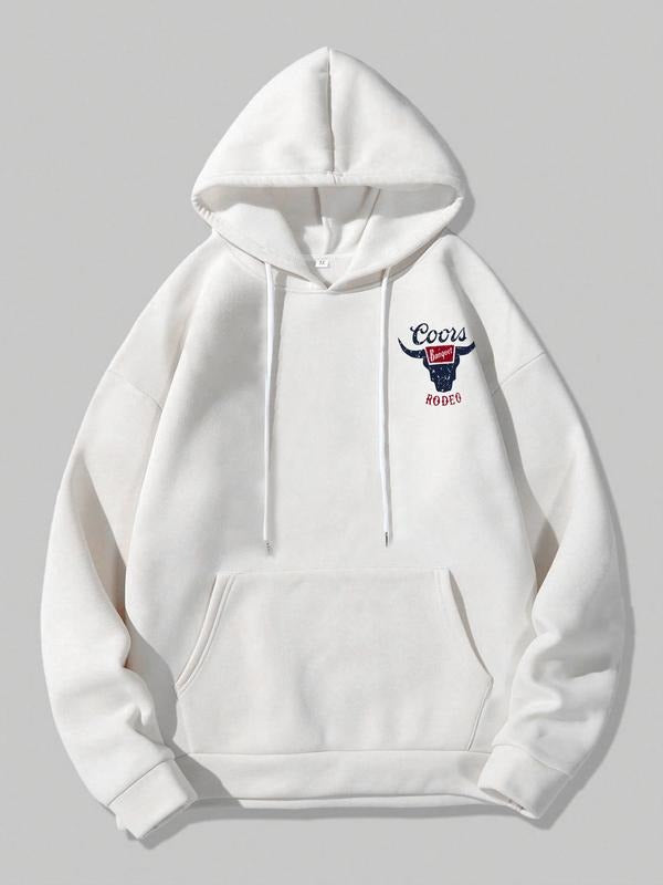 Women's Coors Letter & Cowboy Print Drop Shoulder Hoodie, Western Style Drawstring Pocket Hooded Sweatshirt for Daily Holiday Outdoor Wear, Casual Lad