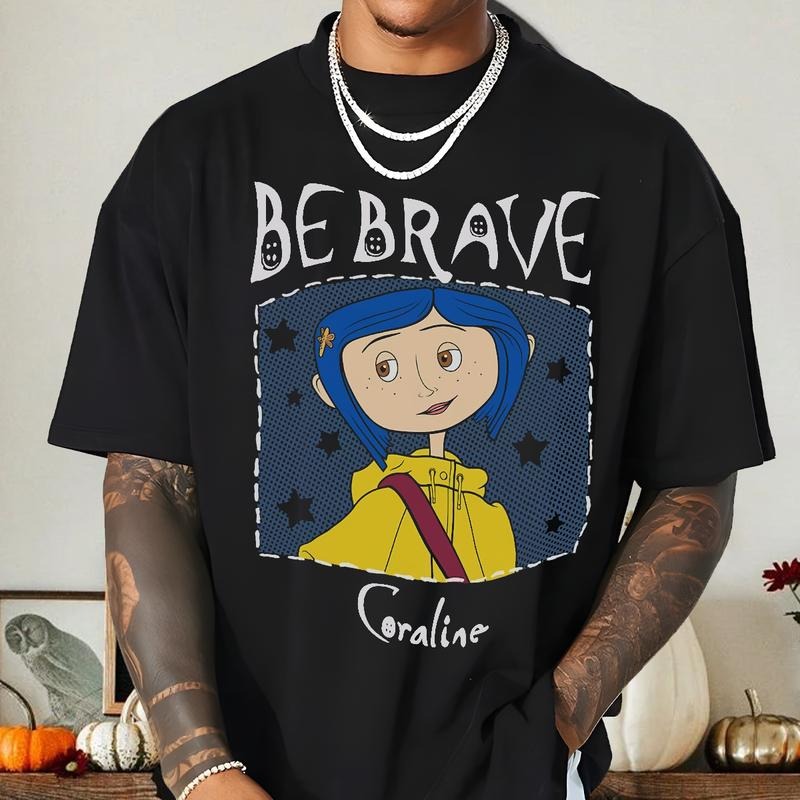 Y Coraline Be Brave Shirt, Horror Coraline movies, Horror Character Shirt, Halloween Crewneck Sweatshirt