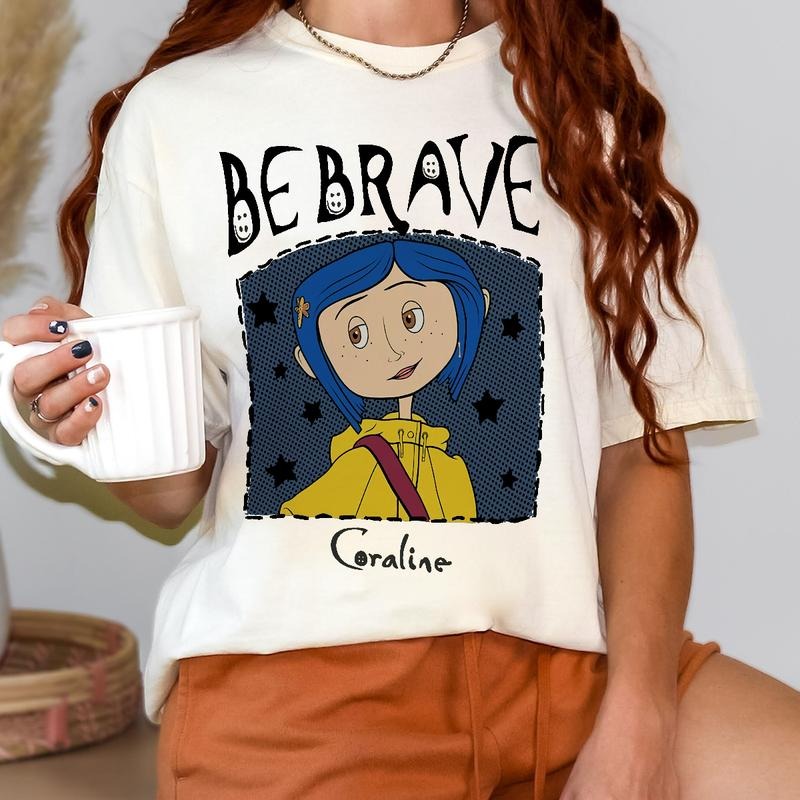 Y Coraline Be Brave Shirt, Horror Coraline movies, Horror Character Shirt, Halloween Crewneck Sweatshirt