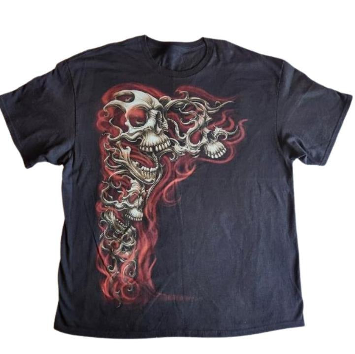 Y2K Gothic Punk Flaming Skulls Biker Grunge Affliction Black Graphic T-Shirt, Skulls Shirt, Unisex T-Shirt, Gift For Men