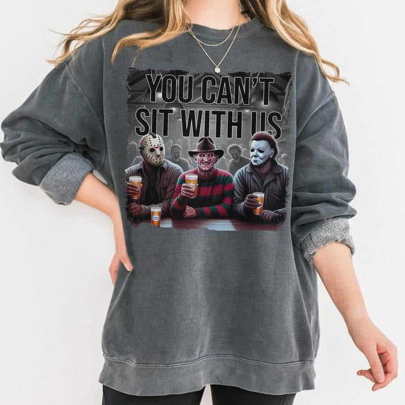 You Can't Sit With Us Horror Friends Drinking Busch Lite Beer Shirt Sweatshirt, Halloween Beer Shirt