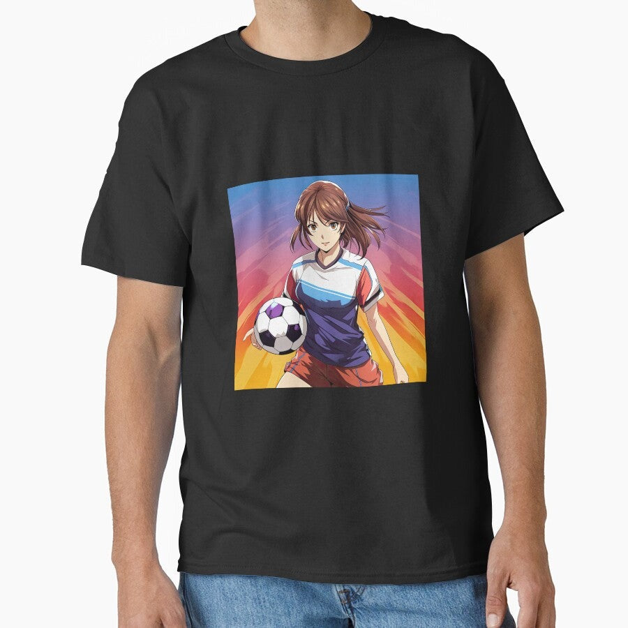 an anime girl is playing soccer Classic T-Shirt
