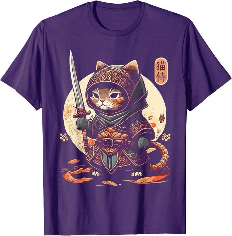 apanese Samurai Cat Tattoo Kawaii Ninja Cat Unisex T-Shirt Sweatshirt Hoodie Crewneck Casual Shortsleeve Tshirt