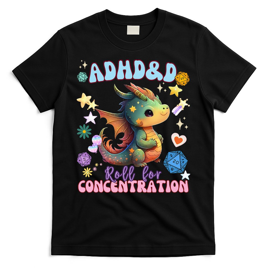 ADHD&D Roll For Concentration Cute Watercolor Dragon T-Shirt
