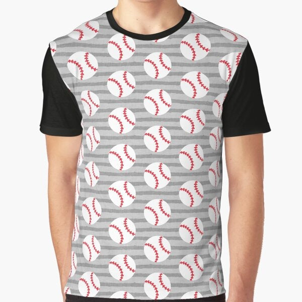 baseball - baseballs on grey stripes Graphic T-Shirt