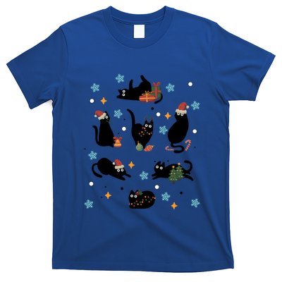 Black Cat In Christmas Santa Elf Hat Holiday Cat Lover Gift T-Shirt