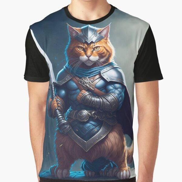 cat viking superhero with sword Graphic T-Shirt