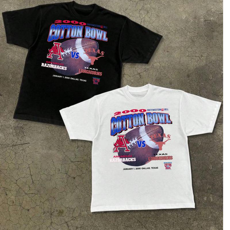 2000 VTG Arkansas VS Texas Cotton Bowl Vintage Graphic T-Shirt Cotton Short-sleeve Retro Streetwear Tshirt Menswear Top Shortsleeve Underwear Human