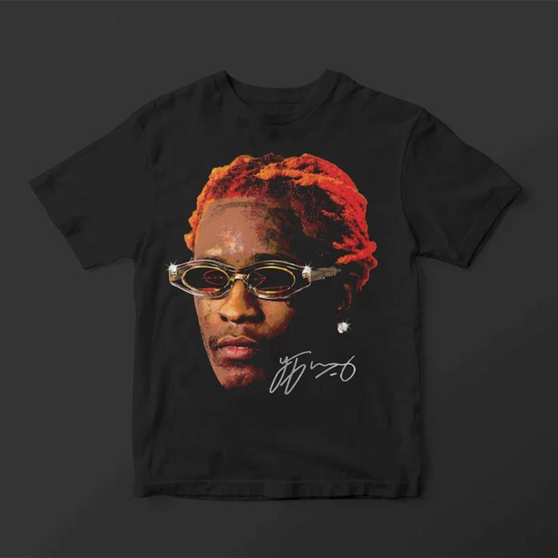 Young Thug Face T-Shirt ORANGE, Thugger Inspired Vintage Graphic Tee, Rap Music Merchandise for Hip Hop Fans, Trendy Urban Outfit
