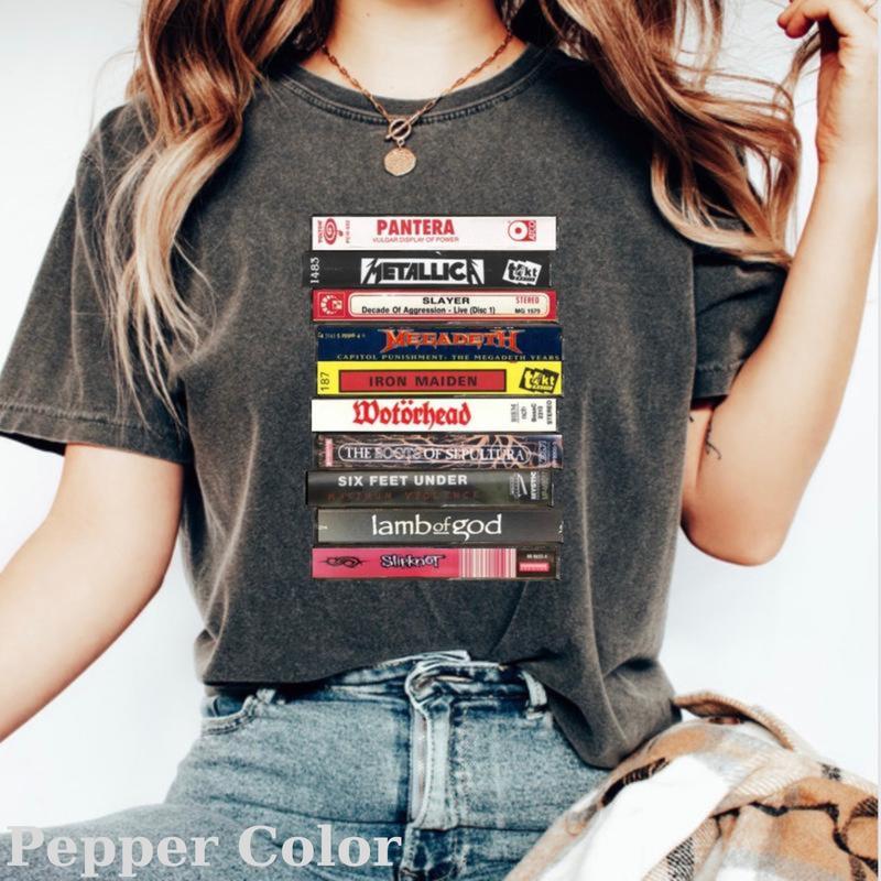 Vintage Lamb of God Metallica Graphic Tee - Metal Cassette Tapes Stack T-Shirt for Men - Top, Menswear