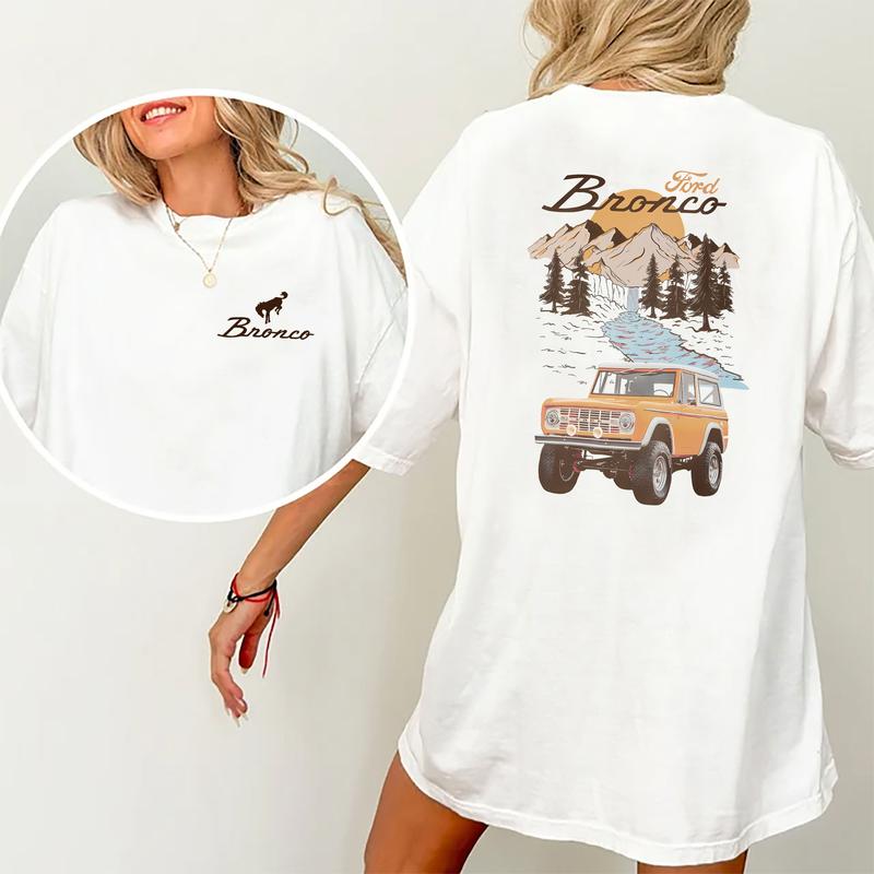 Vintage Ford Bronco T-Shirt, The Car National Park Graphic 2-Sided Shirt, Comfy Clothing, Cotton Fabric Tshirt, Printed Women's Top, Casual Womenswear