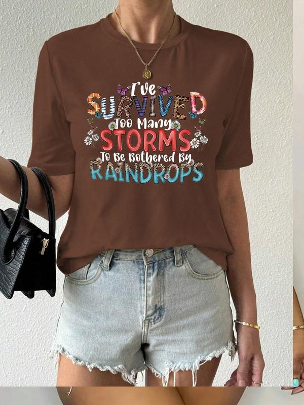 Women's Letter Print Round Neck Vintage Graphic Tees, T Shirts for Women, Summer Clothes Women, Vintage Trendy Casual Short Sleeve T-shirt for Daily W