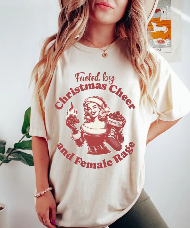 Feminist Christmas Sweatshirt - TShirt - Hoodie, Fueled By Christmas Cheer and Female Shirt, Funny Liberal Holiday Tee, Unisex Womenswear Pullover