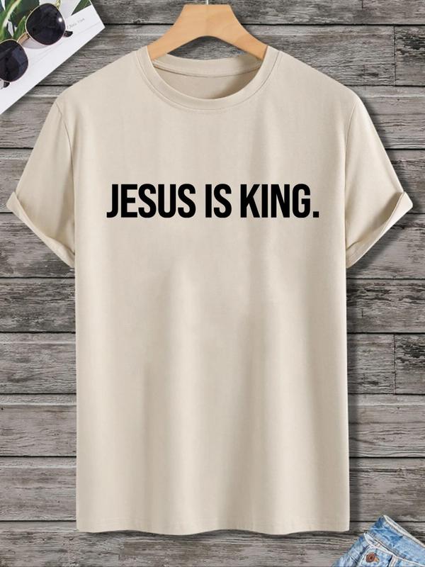 Unisex Men's Letter Print Round Neck GraphicÂ Tee, Regular FitÂ Casual Short Sleeve Crew Neck T-Shirt for Summer, Fashion Men's Top for Daily Wear