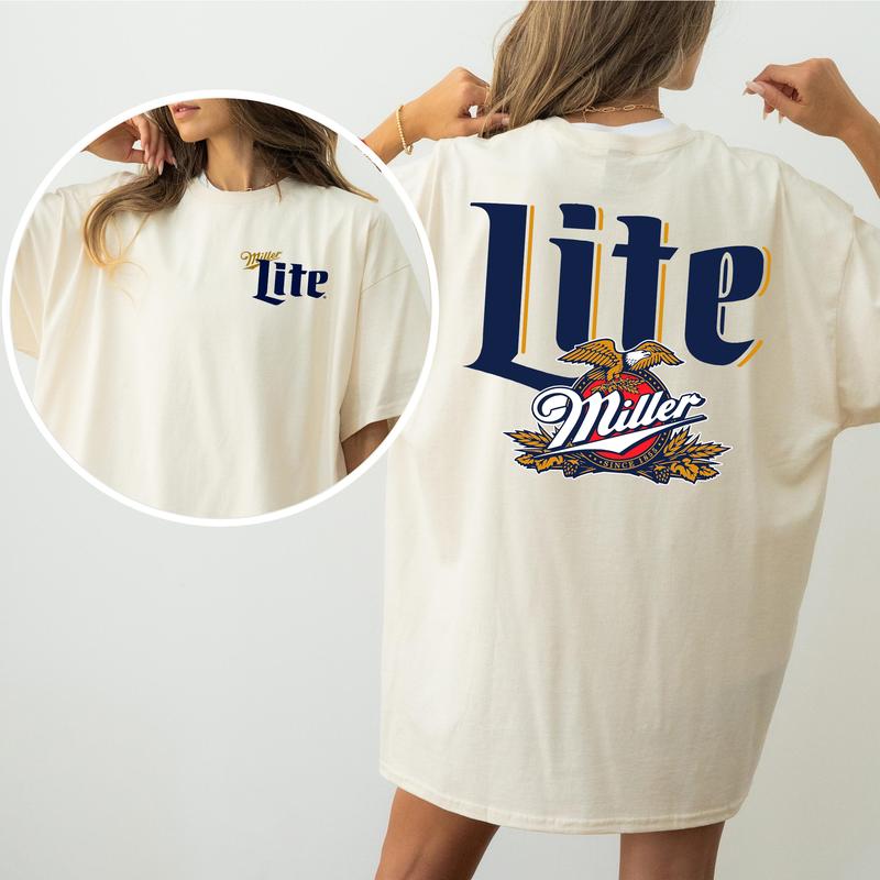 Vintage Miller Lite Beer Logo Shirt 2-Sided, Men's Miller Lite Graphic Printed Tee, Drink Shirt, Retro Cowgirl T-shirt, Soft Cotton Casual Womenswear