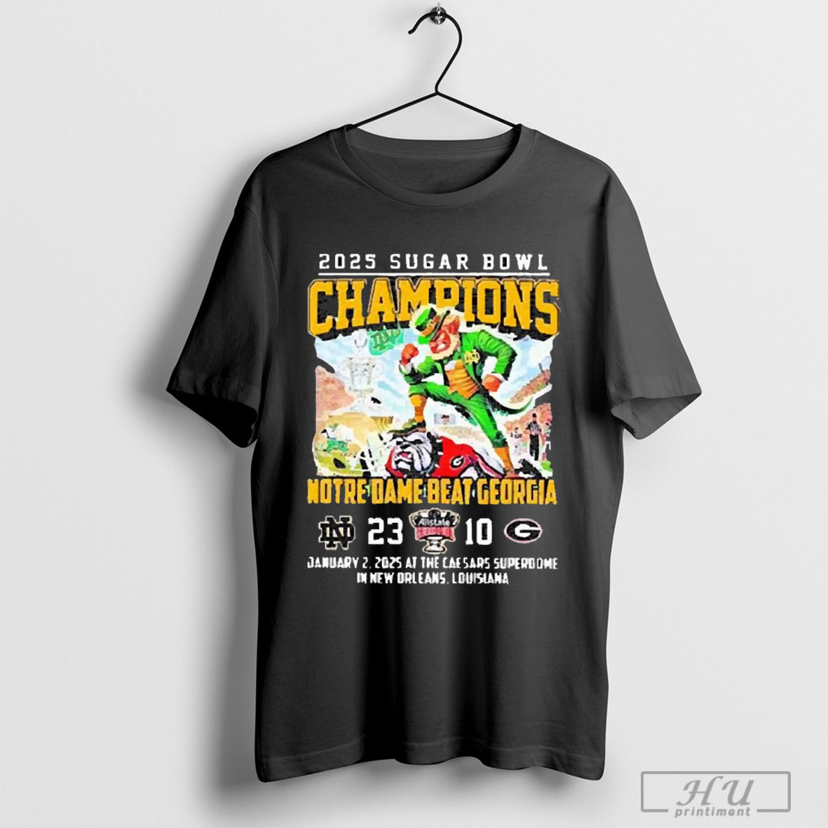 Trendy Notre Dame Fighting Irish Beat Georgia Bulldogs Football 2025 Sugar Bowl Champions Mascot T Shirt